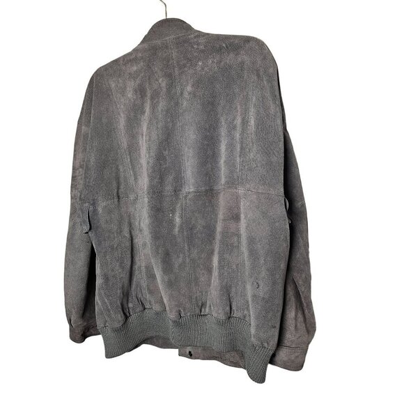 Vintage Echtes Leder Gray Pork Suede Leather Bomber Jacket Inner Pocket Zipper L - Picture 2 of 16